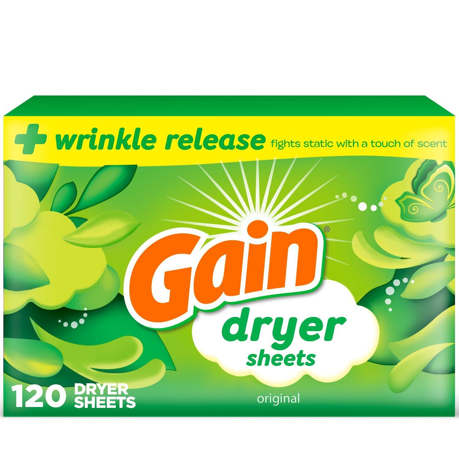 Gain dryer sheets Plus Wrinkle Release, Original Scent, 120 Count, Fights static with a touch of sc