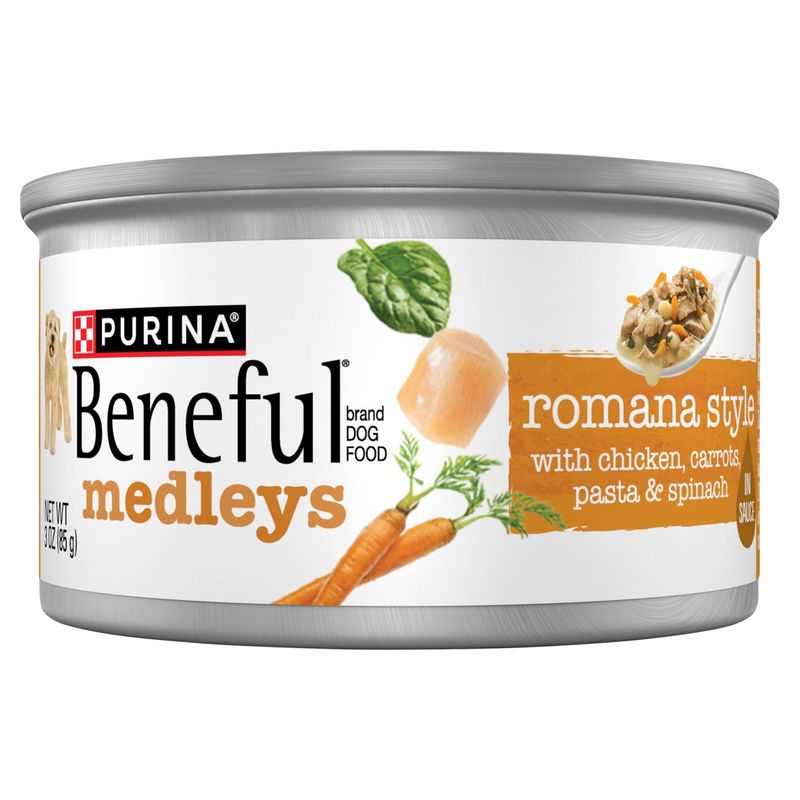 Purina Beneful Romana Style with Chicken, Carrots, Pasta &amp; Spinach Medleys in Sauce Dog Food, 3 oz
