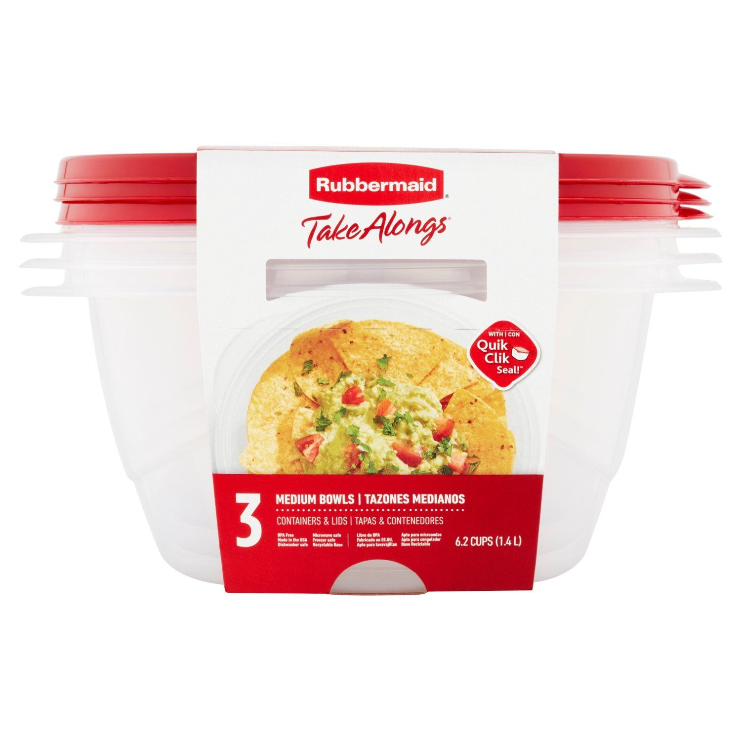 Rubbermaid Take Alongs 6.2 Cups Medium Bowls Containers &amp; Lids, 3 count