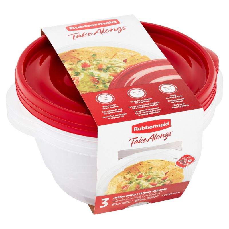 Rubbermaid Take Alongs 6.2 Cups Medium Bowls Containers &amp; Lids, 3 count