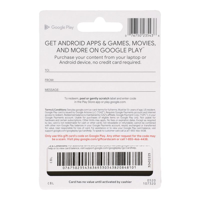 Google Play $25 Gift Card, 1 each
