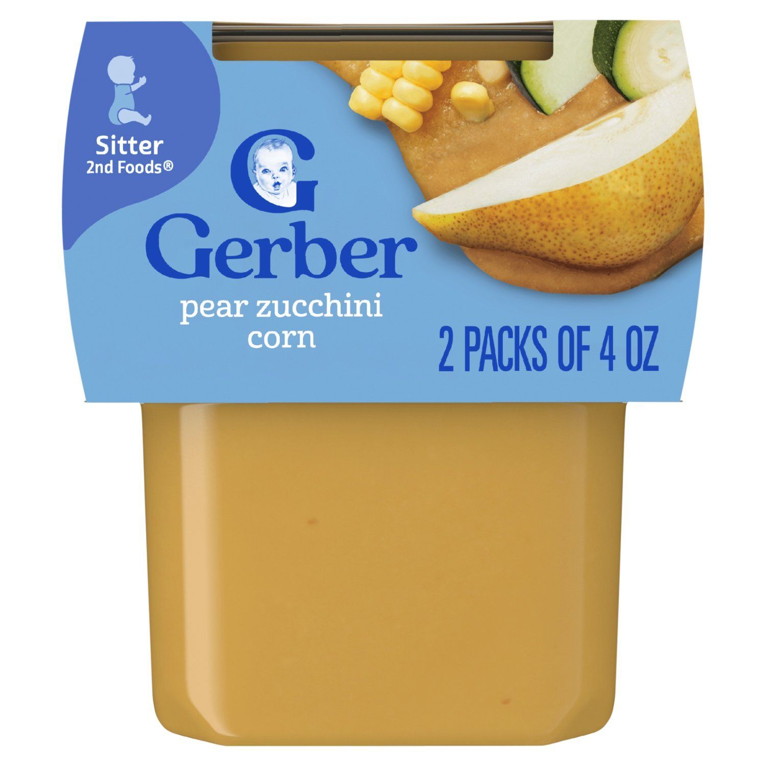 Gerber 2nd Foods Pear Zucchini Corn Baby Food, Sitter, 4 oz, 2 count