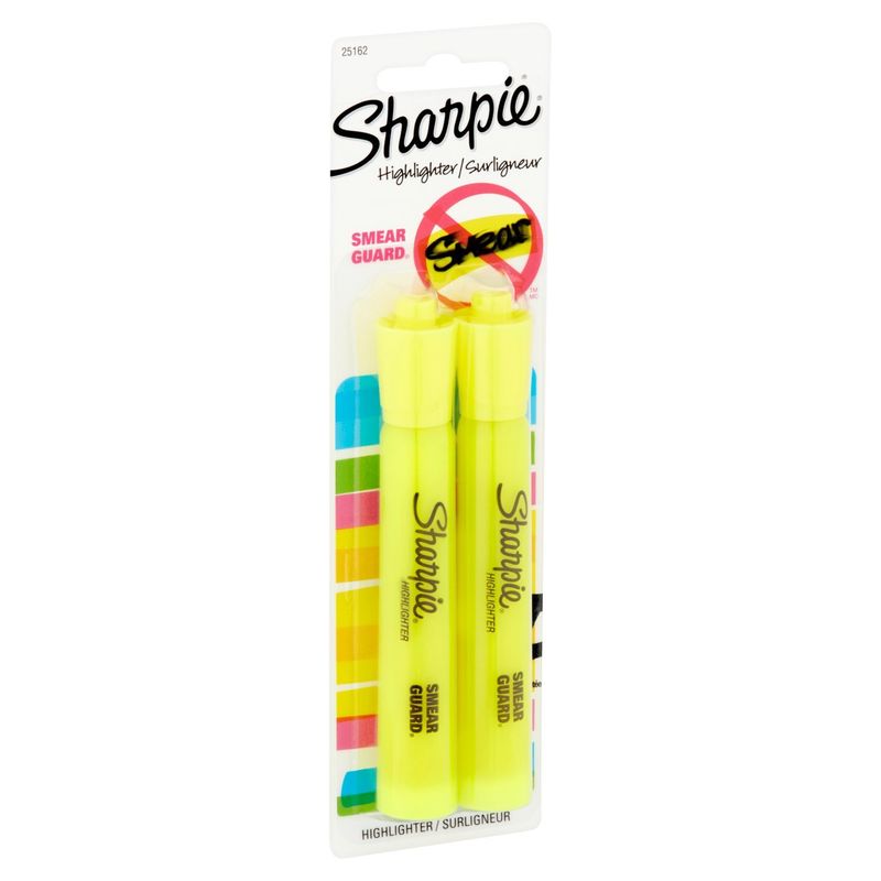 Sharpie Smear Guard Yellow Highlighter, 2 count