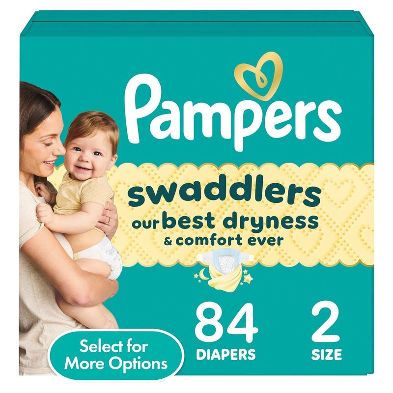 Pampers Swaddlers Diapers, Size 2, 10-22 lbs, 84 count