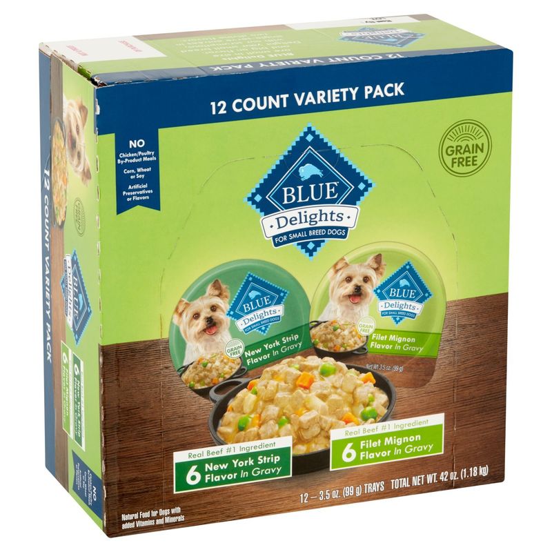 Blue Delights Natural Food for Dogs Variety Pack, 3.5 oz, 12 count