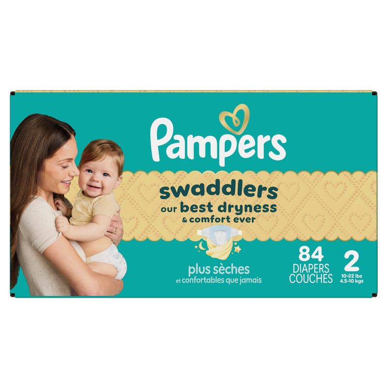 Pampers Swaddlers Diapers, Size 2, 10-22 lbs, 84 count