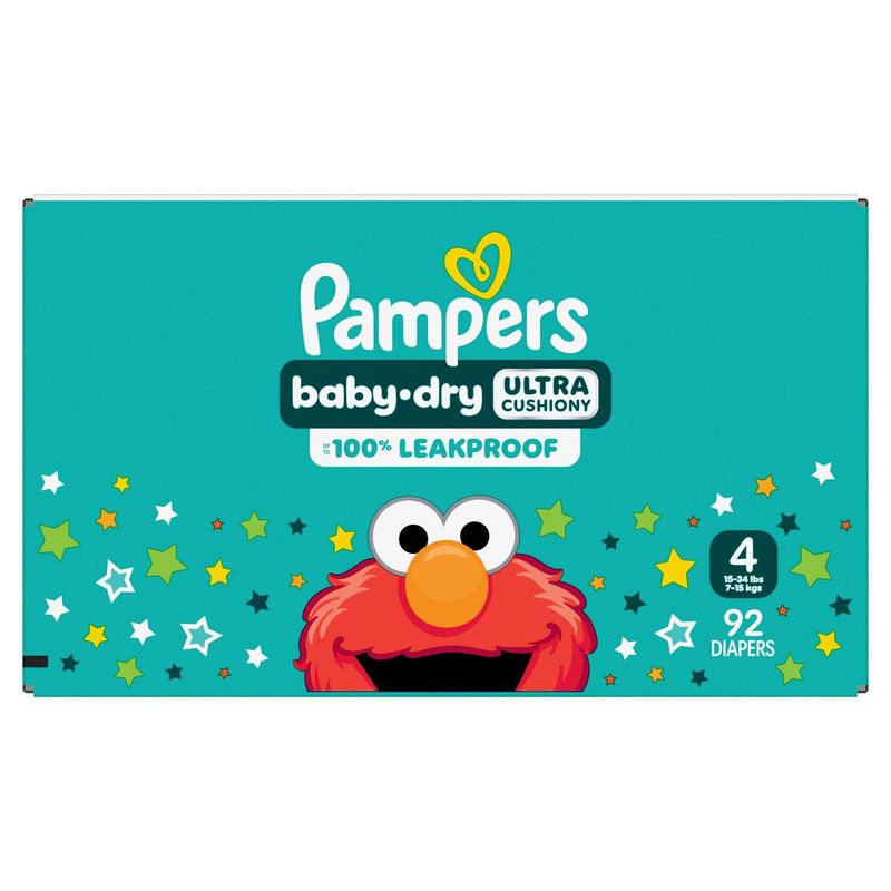 Pampers Baby-Dry Ultra Cushiony Diapers, Size 4, 15-34 lbs, 92 count