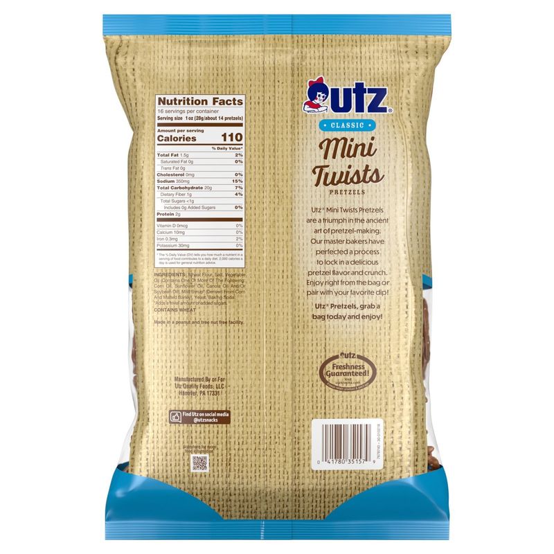 Utz Classic Mini Twists Pretzels, 16 oz