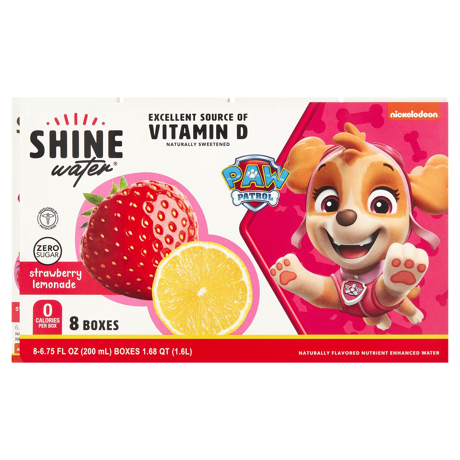 Nickelodeon Shine Water Zero Sugar Strawberry Lemonade Nutrient Enhanced Water, 6.75 fl oz, 8 count