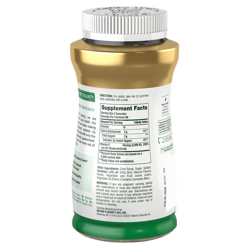 Nature's Bounty Strawberry, Orange &amp; Lemon Flavored D3 Gummies, 50 mcg, 2000 IU, 160 count