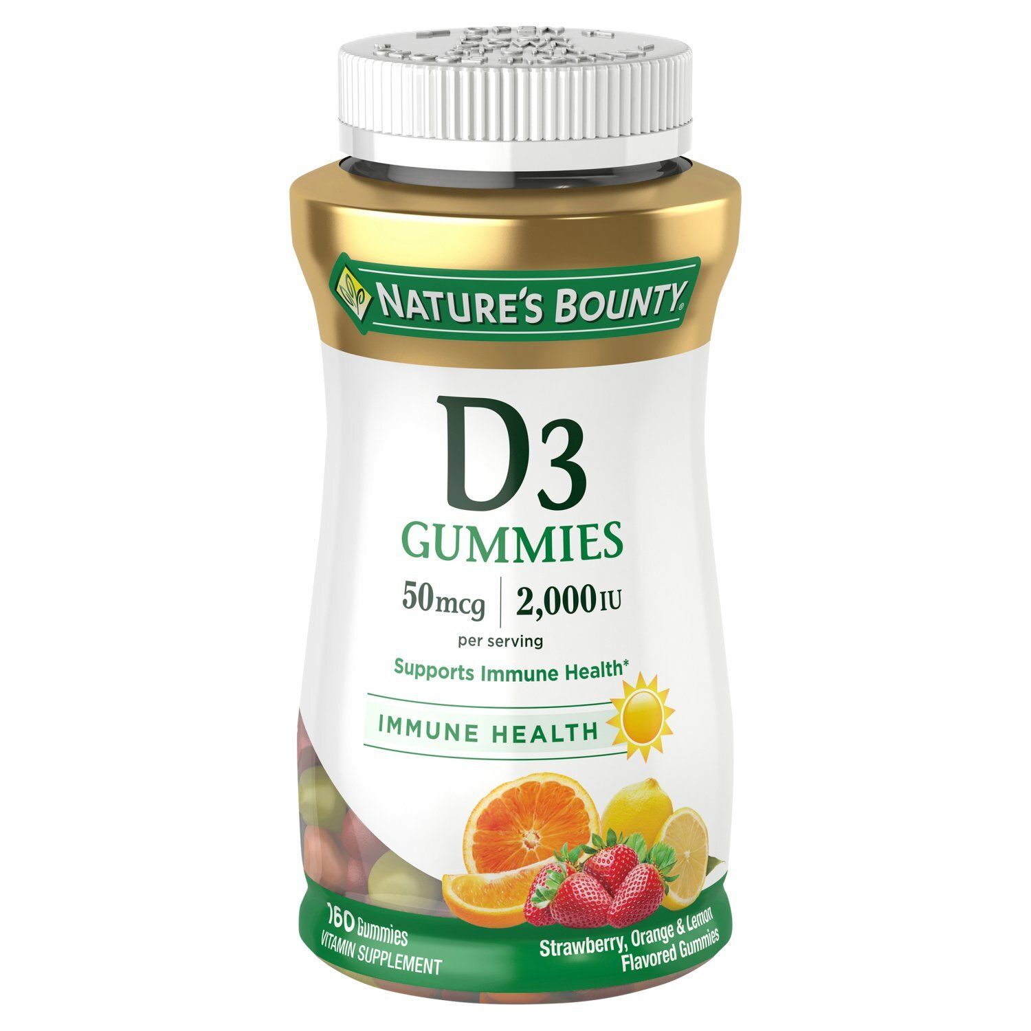 Nature's Bounty Strawberry, Orange &amp; Lemon Flavored D3 Gummies, 50 mcg, 2000 IU, 160 count
