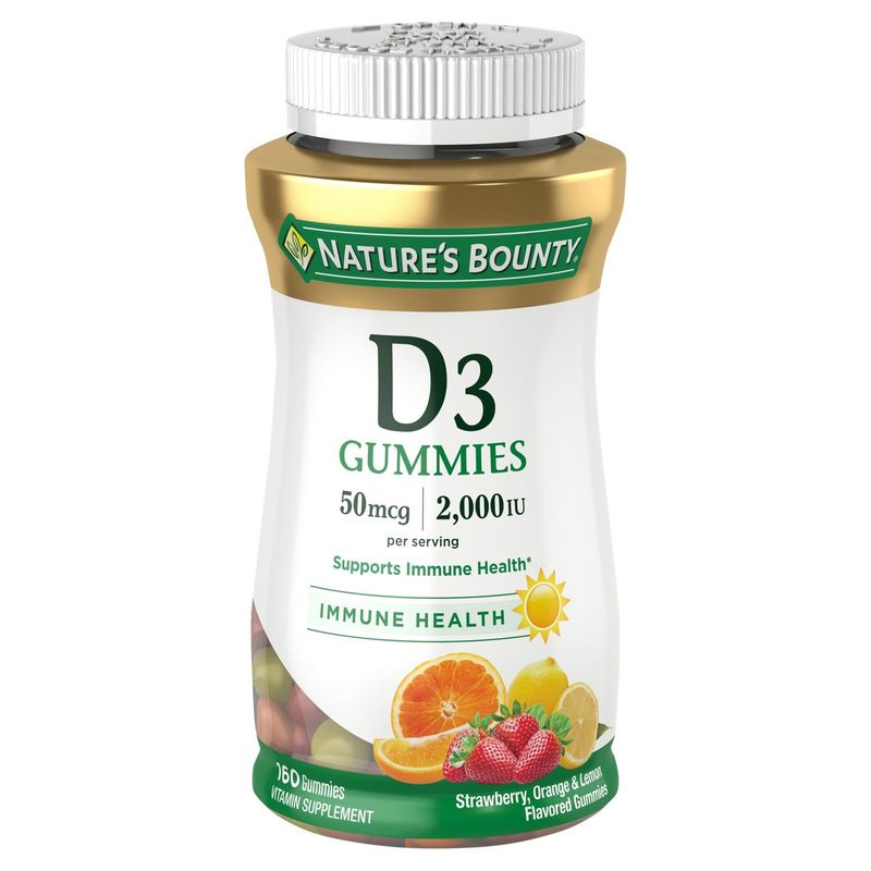 Nature's Bounty Strawberry, Orange &amp; Lemon Flavored D3 Gummies, 50 mcg, 2000 IU, 160 count