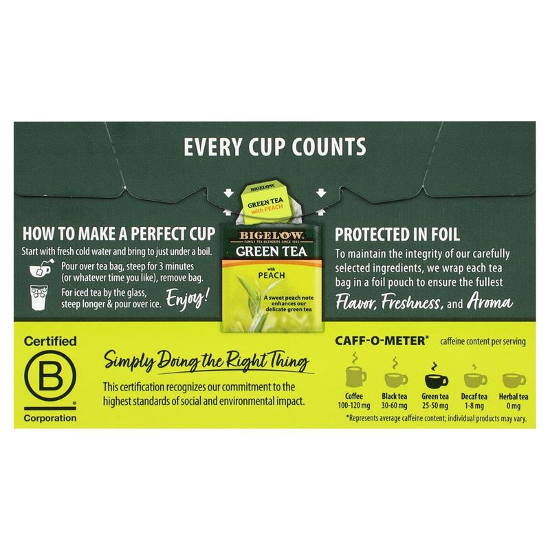 Bigelow Green Tea with Peach Tea Bags, 20 count, .91 oz