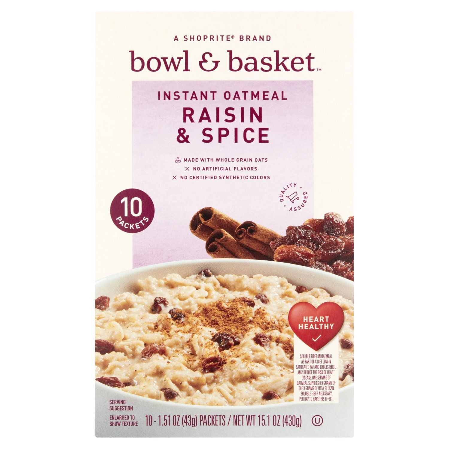 Bowl &amp; Basket Raisin &amp; Spice Instant Oatmeal, 1.51 oz, 10 count