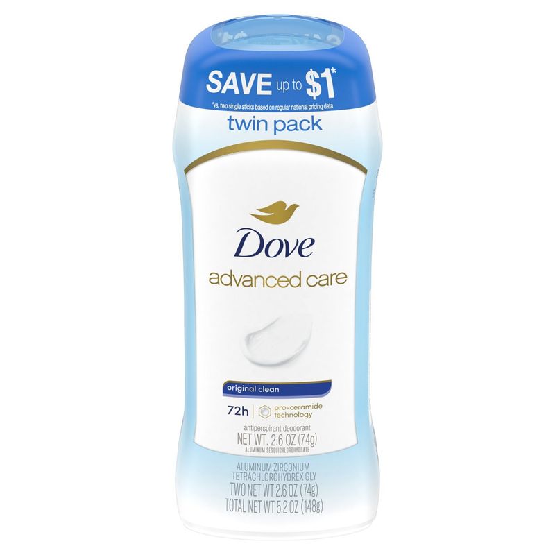 Dove Original Clean Antiperspirant Deodorant Twin Pack, 2.6 oz, 2 count