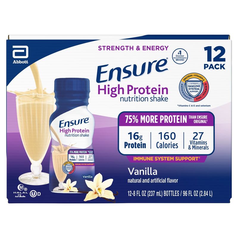 Ensure Vanilla High Protein Nutrition Shake, 8 fl oz, 12 count
