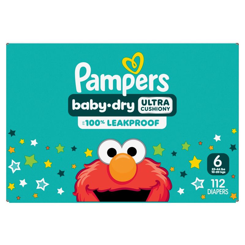 Pampers Baby-Dry Ultra Cushiony Diapers, Size 6, 23-44 lbs, 112 count
