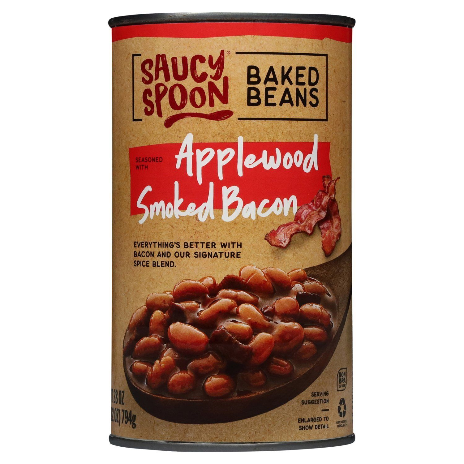 Saucy Spoon Seasoned with Applewood Smoked Bacon Baked Beans, 28 oz