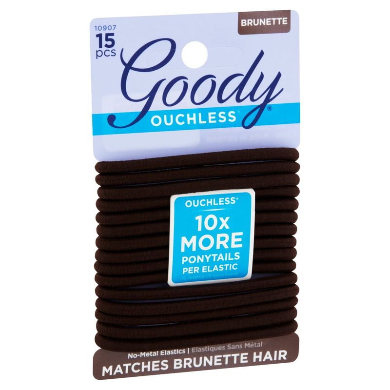 Goody Ouchless Brunette No-Metal Elastics, 15 count