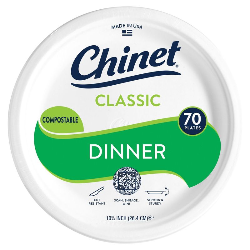Chinet 10⅜ Inch Classic Dinner Plates, 70 count