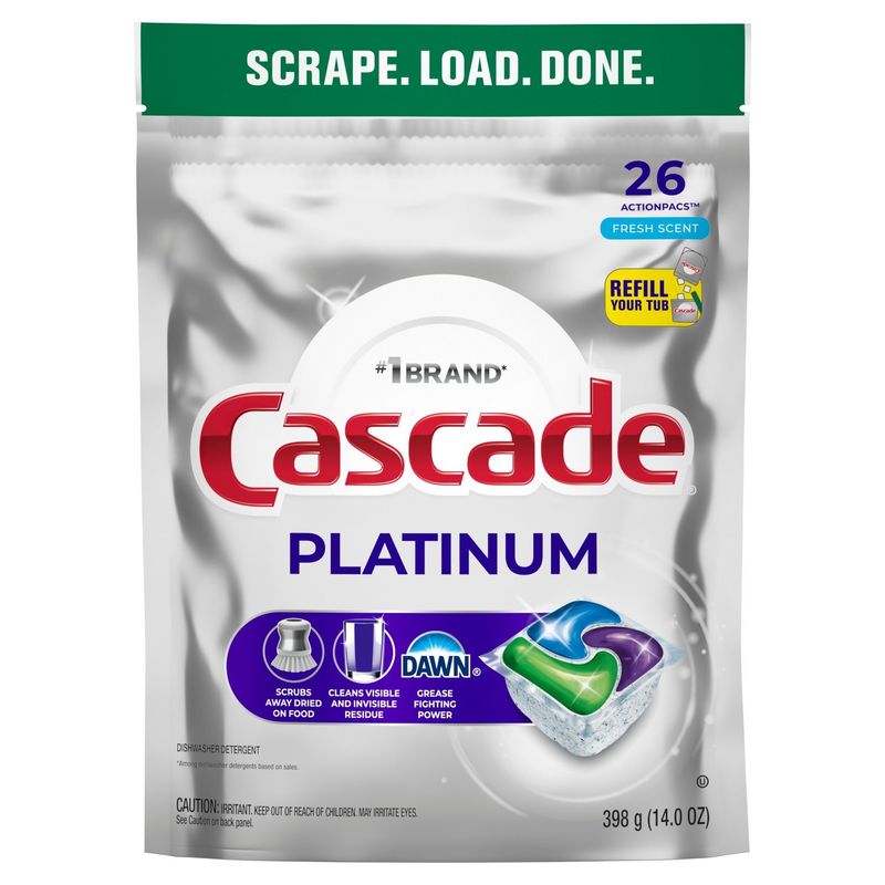 Cascade Platinum Dishwasher Pods, Dishwasher Detergent, Dish Detergent Soap, Fresh, 26 Count