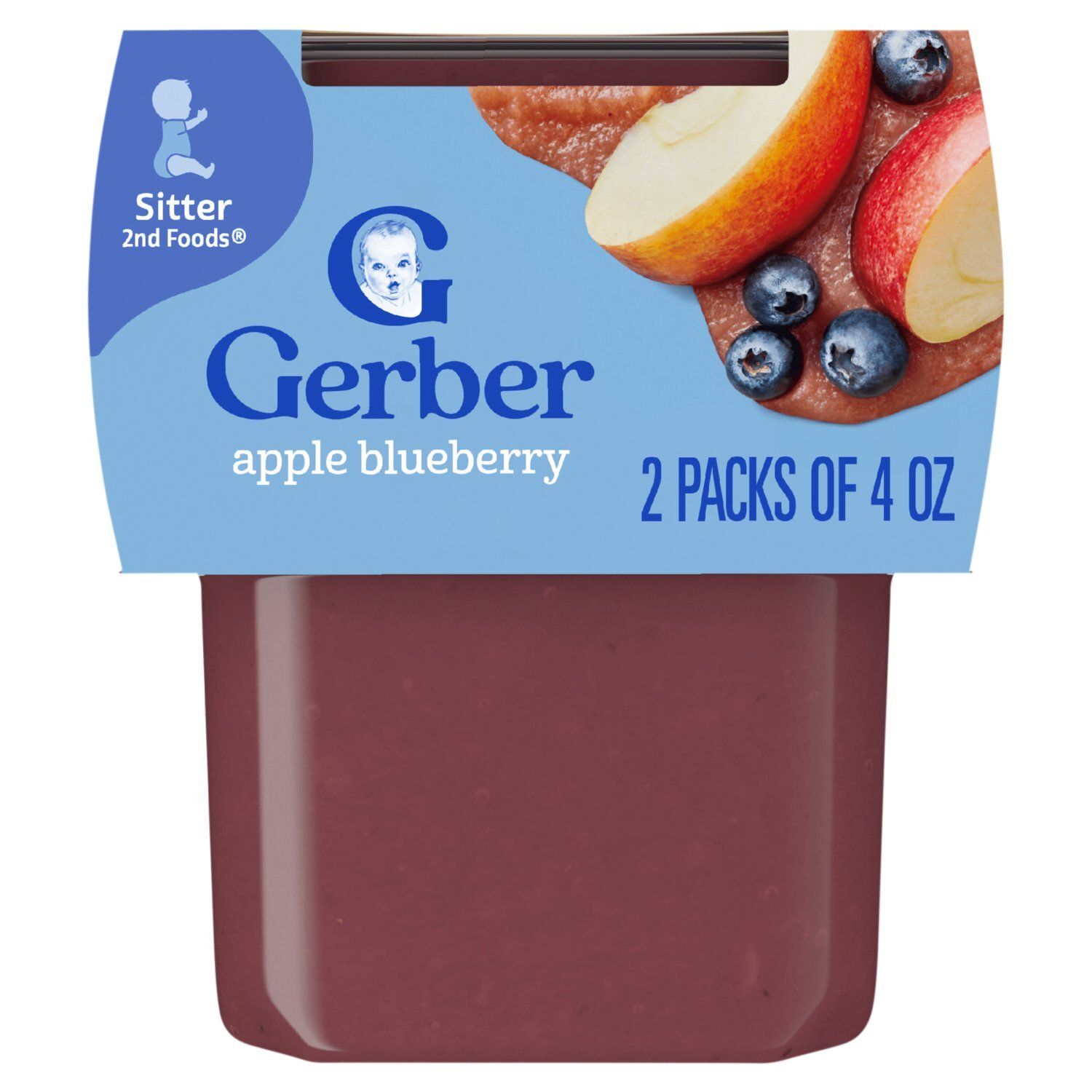 Gerber 2nd Foods Apple Blueberry Baby Food, Sitter, 4 oz, 2 count