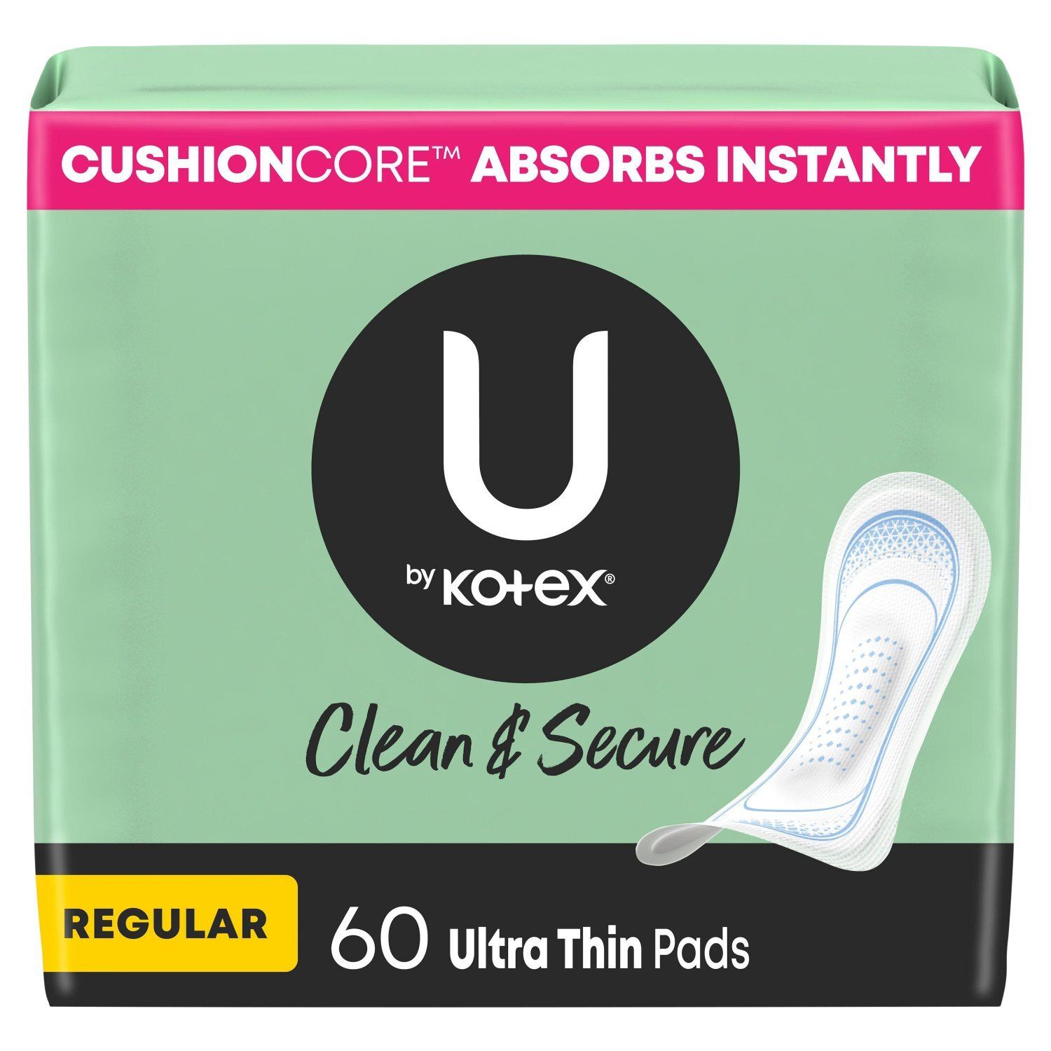 U by Kotex Clean &amp; Secure Regular Ultra Thin Pads, 60 count