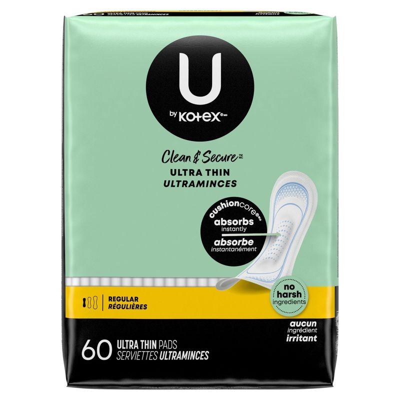 U by Kotex Clean &amp; Secure Regular Ultra Thin Pads, 60 count