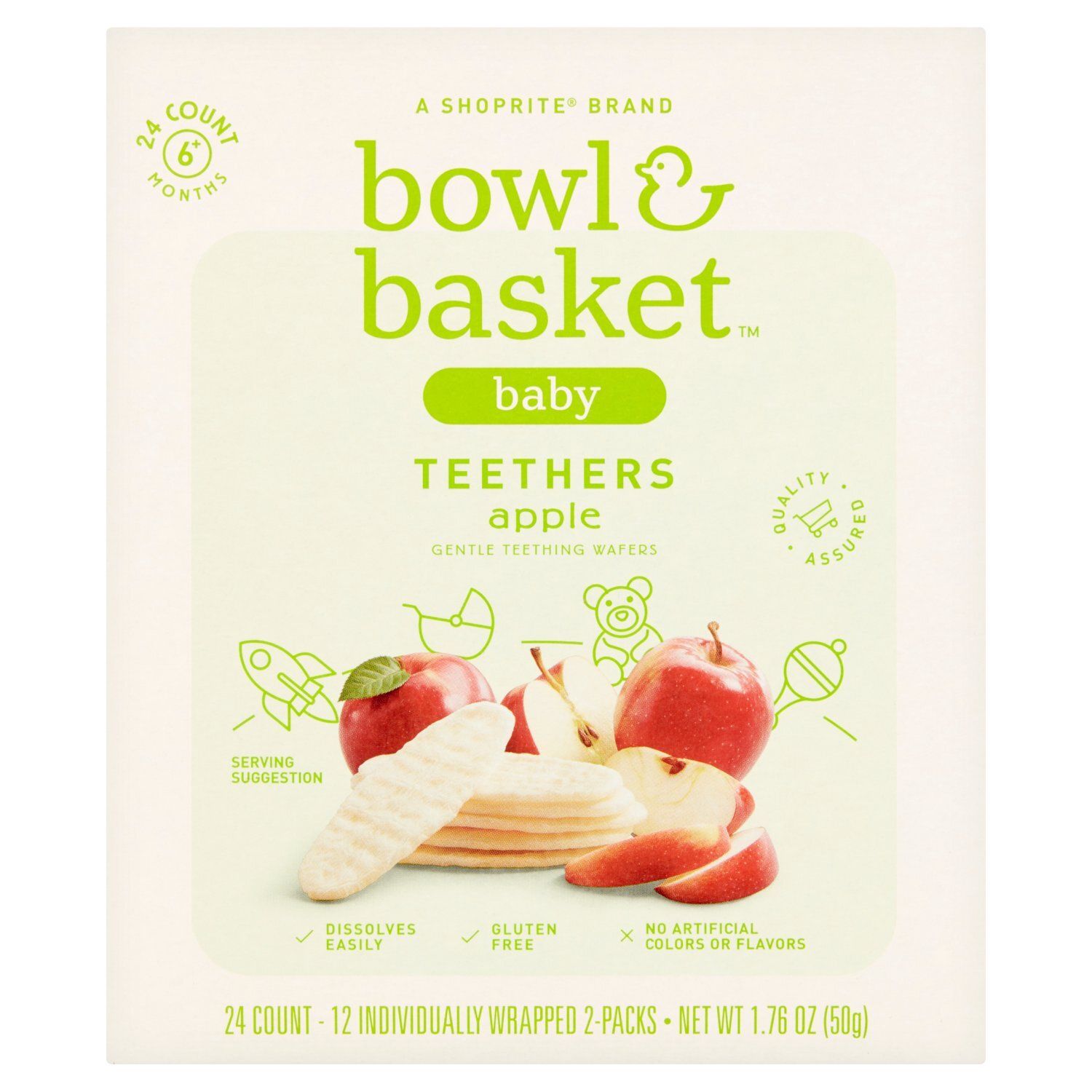 Bowl &amp; Basket Baby Apple Gentle Teething Wafers, 6+ Months, 24 count, 1.76 oz