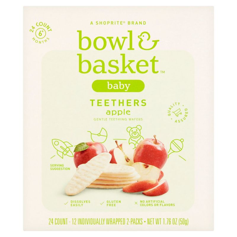 Bowl &amp; Basket Baby Apple Gentle Teething Wafers, 6+ Months, 24 count, 1.76 oz