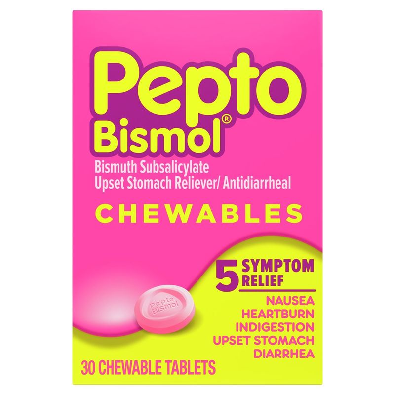 Pepto Bismol Chewable Tablets for Nausea, Heartburn, Indigestion, Upset Stomach, and Diarrhea - 5 S