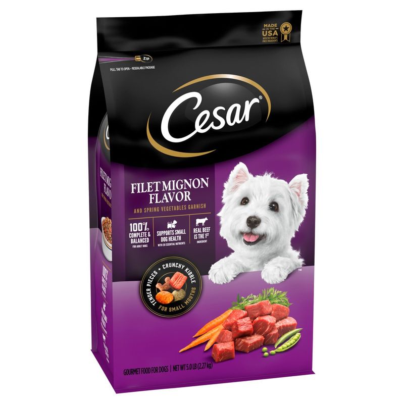 CESAR Small Breed Dry Dog Food Filet Mignon Flavor with Spring Vegetables Garnish, 5 lb. Bag