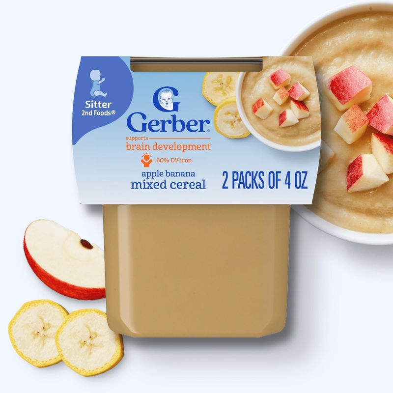 Gerber 2nd Foods Apple Banana Mixed Cereal Baby Food, Sitter, 4 oz, 2 count