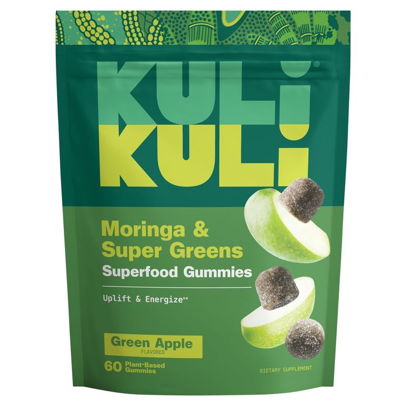 Kuli Kuli Green Apple Flavored Moringa &amp; Super Greens Superfood Gummies Dietary Supplement, 60 count
