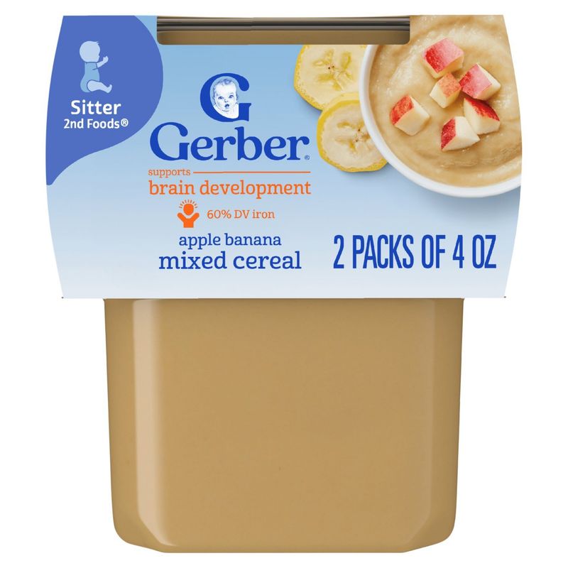 Gerber 2nd Foods Apple Banana Mixed Cereal Baby Food, Sitter, 4 oz, 2 count