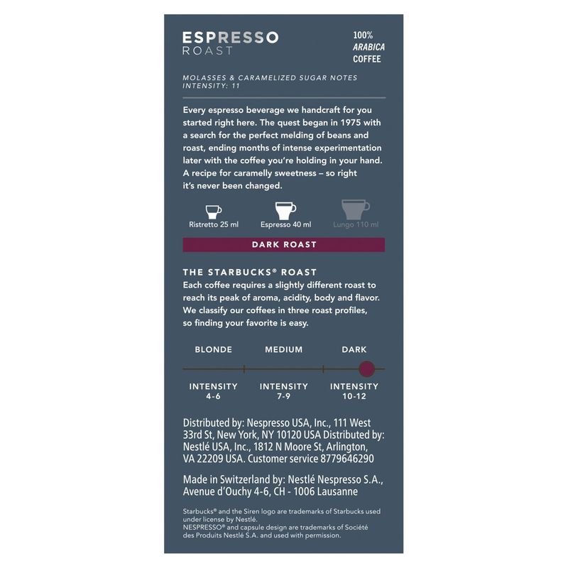 Starbucks by Nespresso Espresso Dark Roast Ground Coffee Capsules, 10 count, 2.01 oz