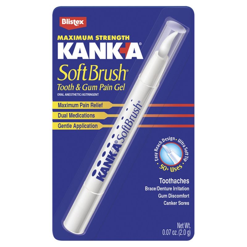 Blistex KANK-A Soft Brush Maximum Strength Tooth &amp; Gum Pain Gel Oral Anesthetic/Astringent, 0.07 oz
