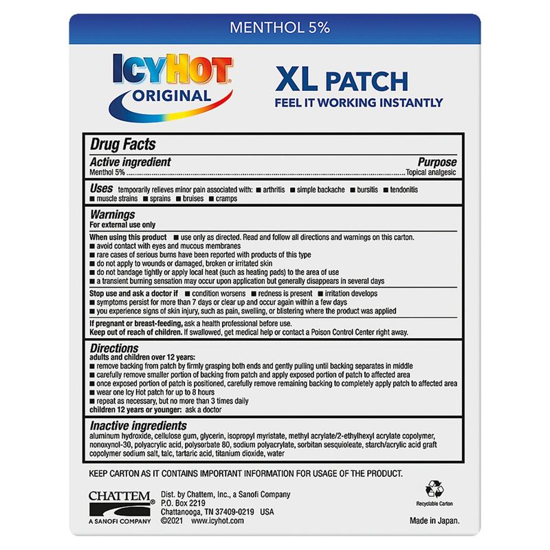 Icy Hot Original Pain Relief Patch, XL, 3 count