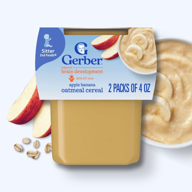 Gerber 2nd Foods Apple Banana Oatmeal Cereal Baby Food, Sitter, 4 oz, 2 count