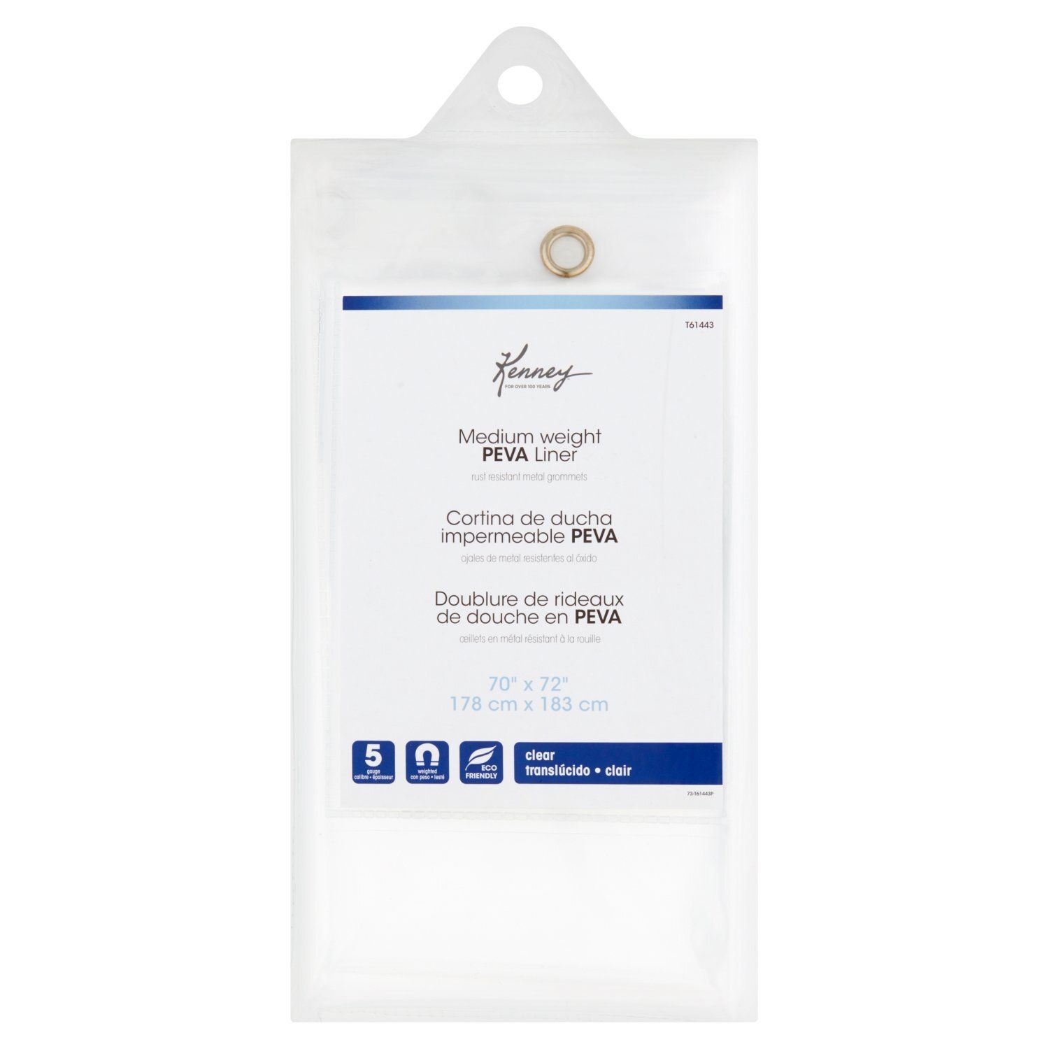 Kenney Clear Medium Weight PEVA Shower Liner, 70" x 72"