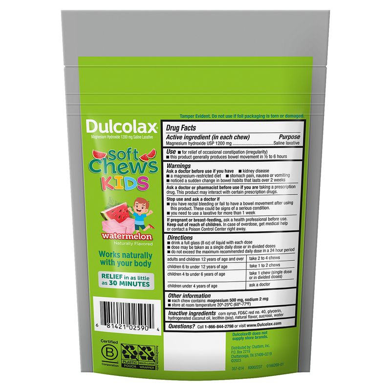 Dulcolax Kids Watermelon Soft Chews, for ages 4+, 15 count