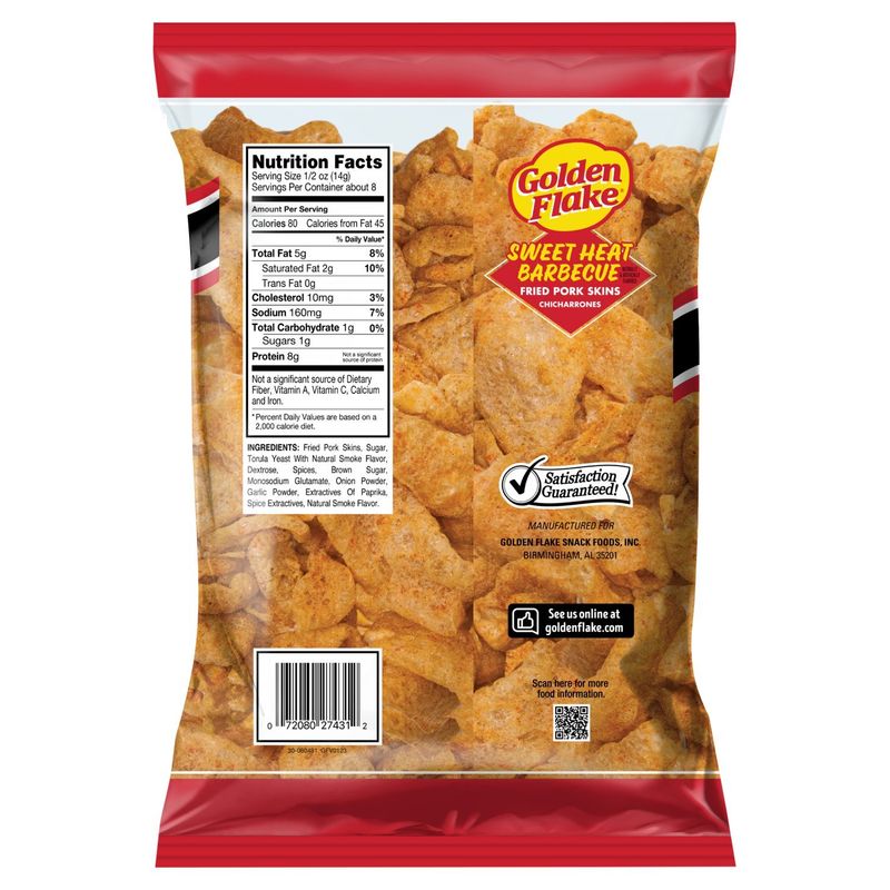 Golden Flake Sweet Heat Barbecue Chicharrones Fried Pork Skins, 4 oz