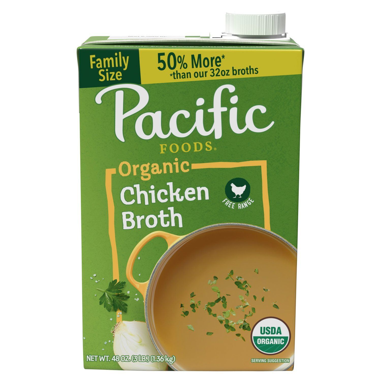 Pacific Foods Organic Free Range Chicken Broth Family Size, 48 oz