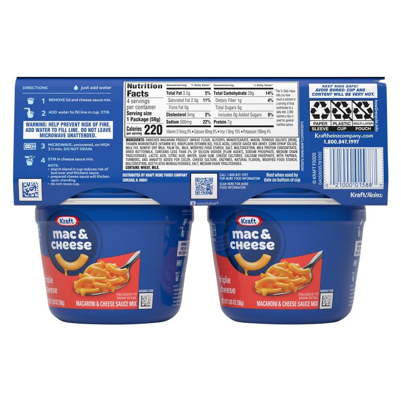 Kraft Mac &amp; Cheese Triple Cheese Macaroni &amp; Cheese Sauce Mix, 2.05 oz, 4 count