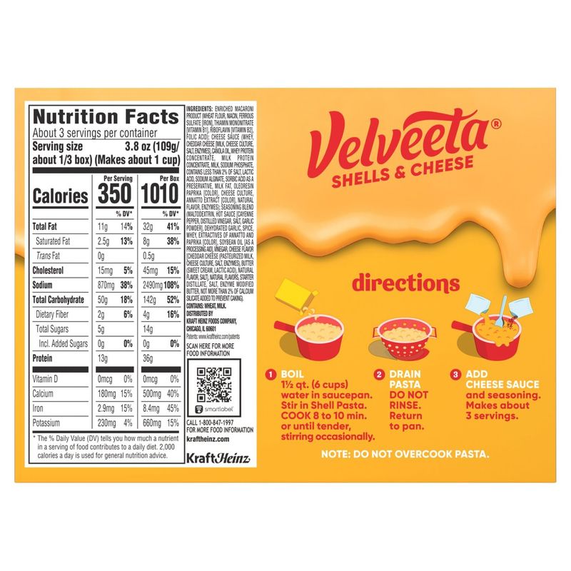 Velveeta Buffalo Style Flavored Shells Pasta with Cheese Sauce &amp; Seasoning, 11 oz