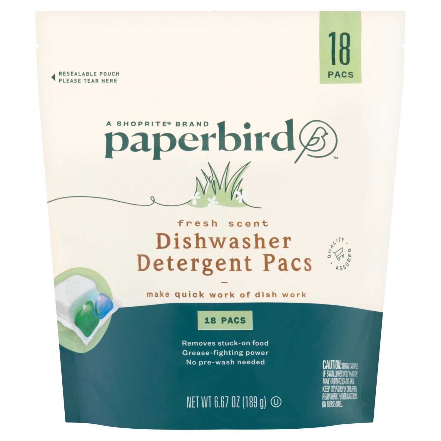 Paperbird Fresh Scent Dishwasher Detergent Pacs, 18 count, 6.67 oz