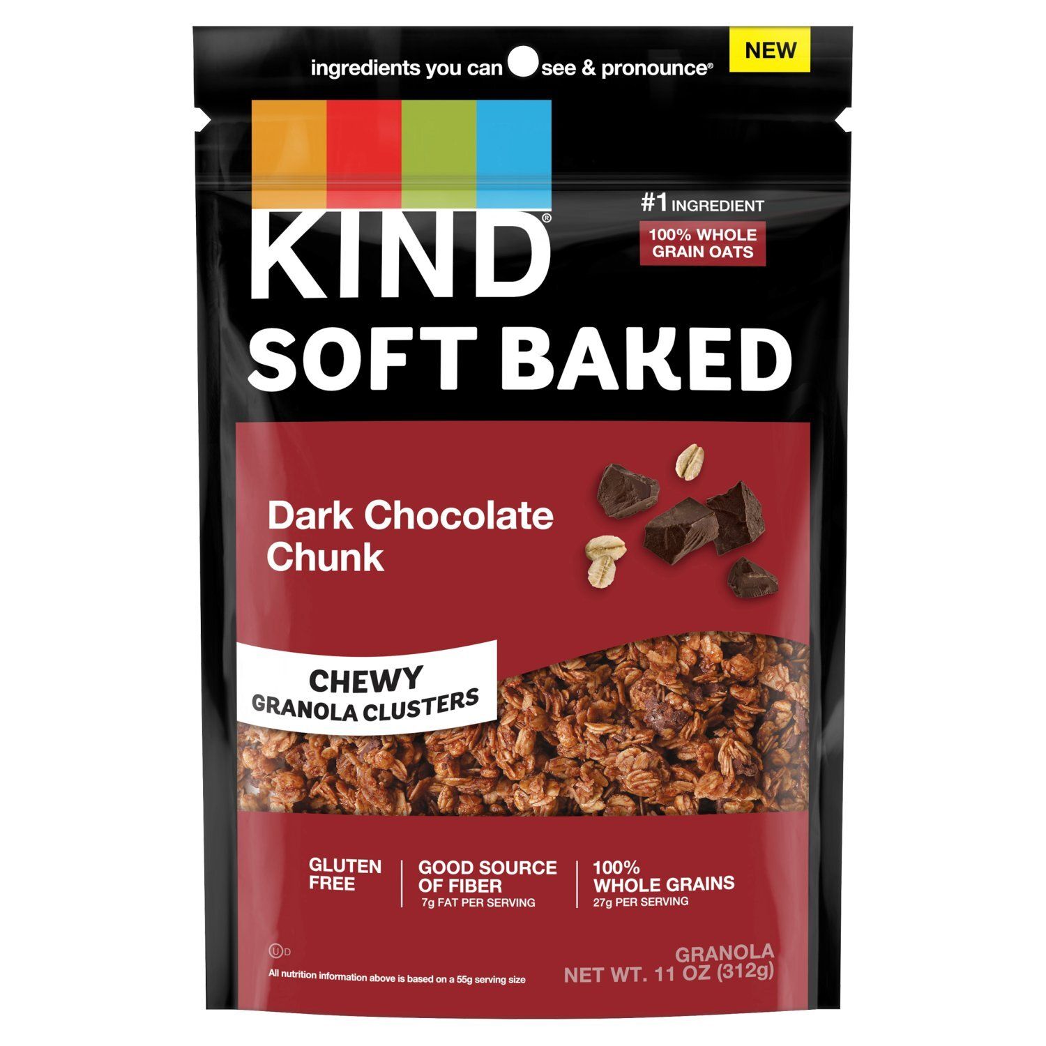 Kind Soft Baked Dark Chocolate Chunk Chewy Granola Clusters, 11 oz
