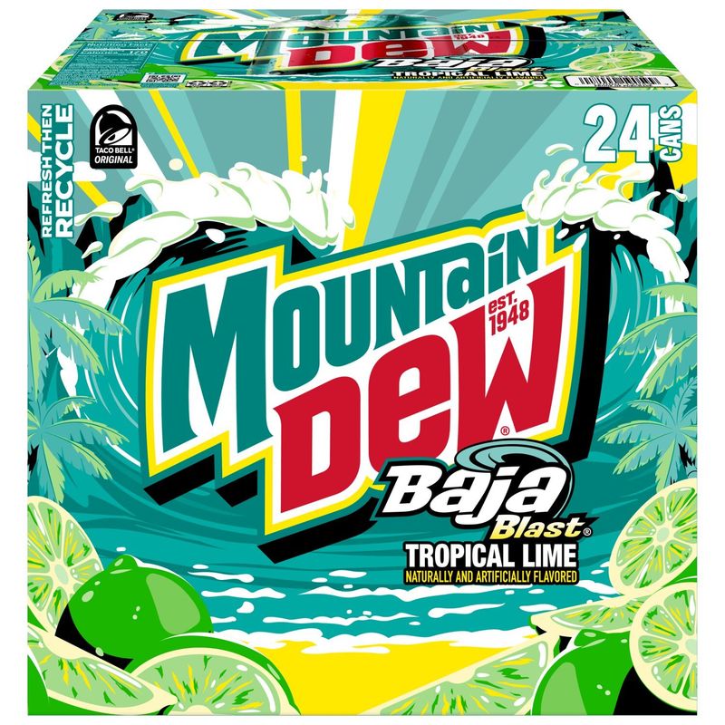 Mtn Dew Baja Blast DEW With A Blast Of Tropical Lime Flavor 12 Fl Oz 24 Count Cans