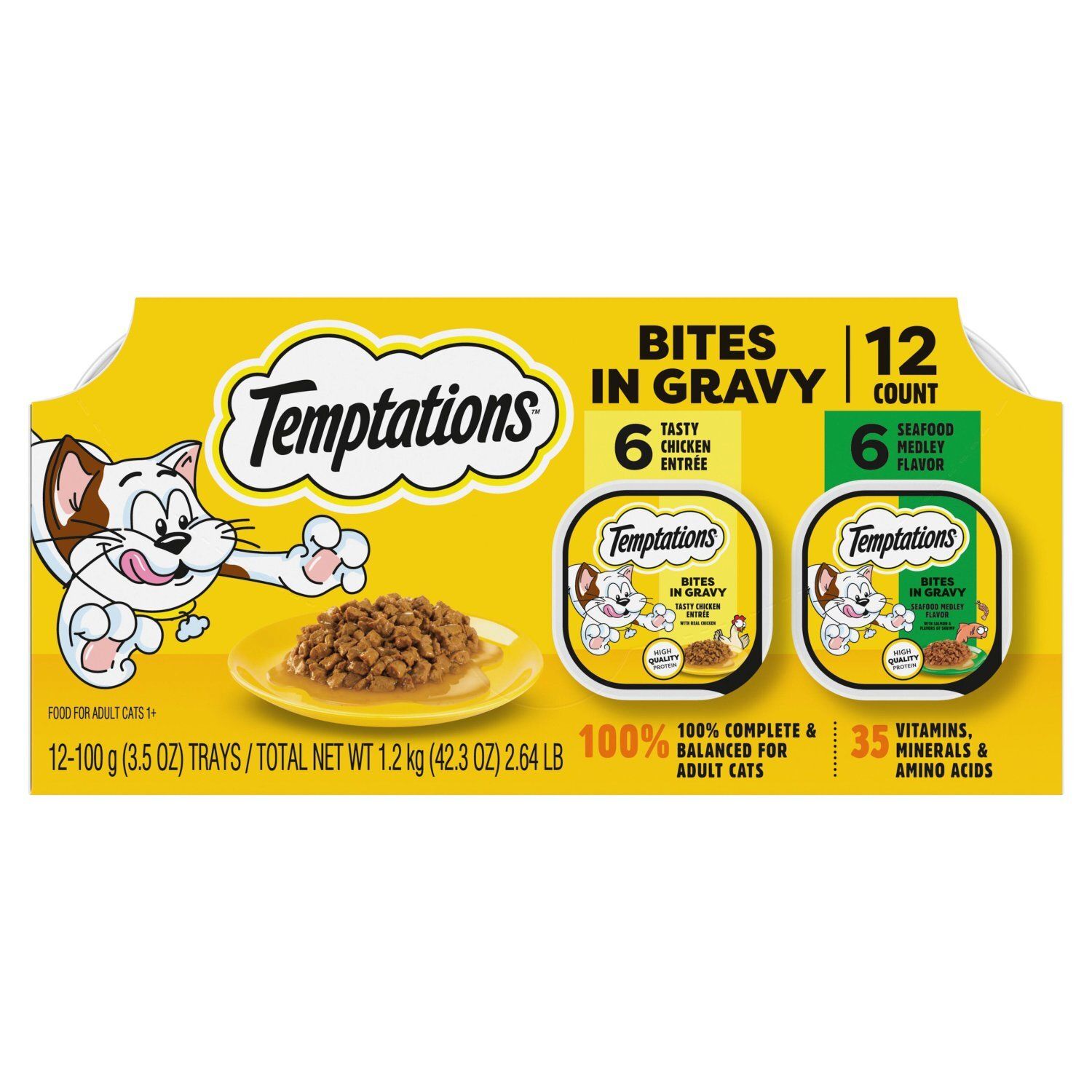 Temptations Bites in Gravy Food for Adult Cats, 1+, 3.5 oz, 12 count