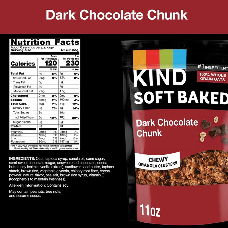Kind Soft Baked Dark Chocolate Chunk Chewy Granola Clusters, 11 oz